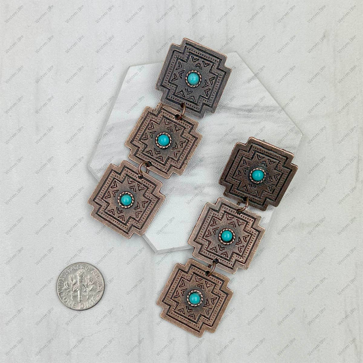 Copper metal cross with blue turquoise stone Earrings