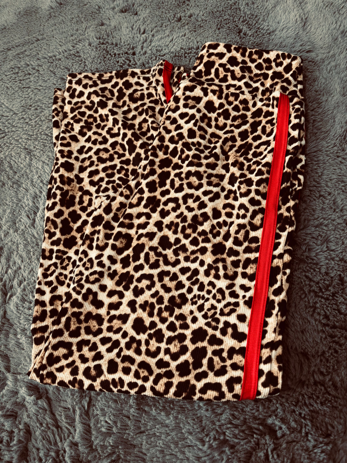 LEOPARD PRINT WITH RED SIDE STRIPE PANTS