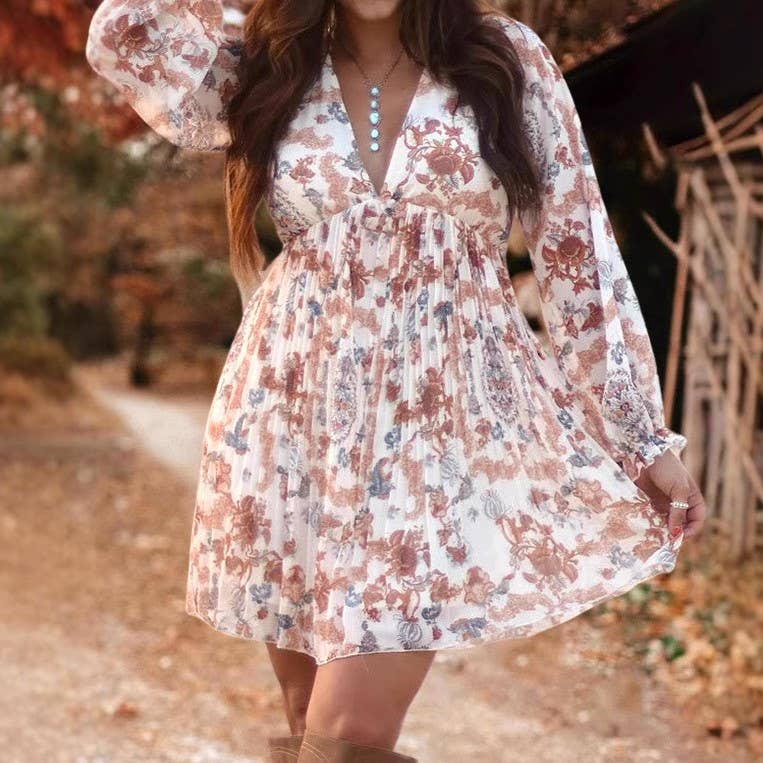 V-neck Floral Mini Dress