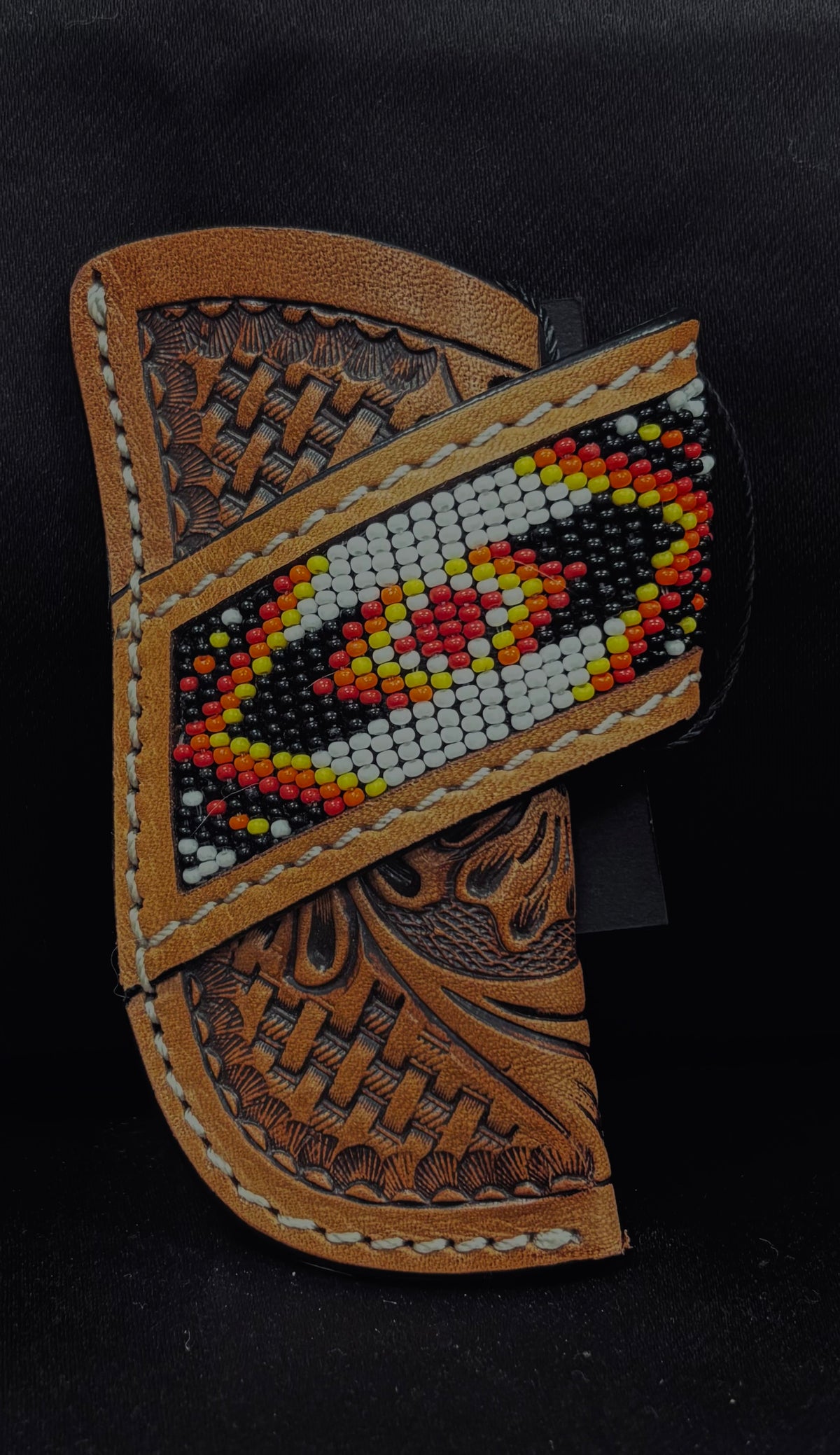 Red Aztec tooled leather sheath