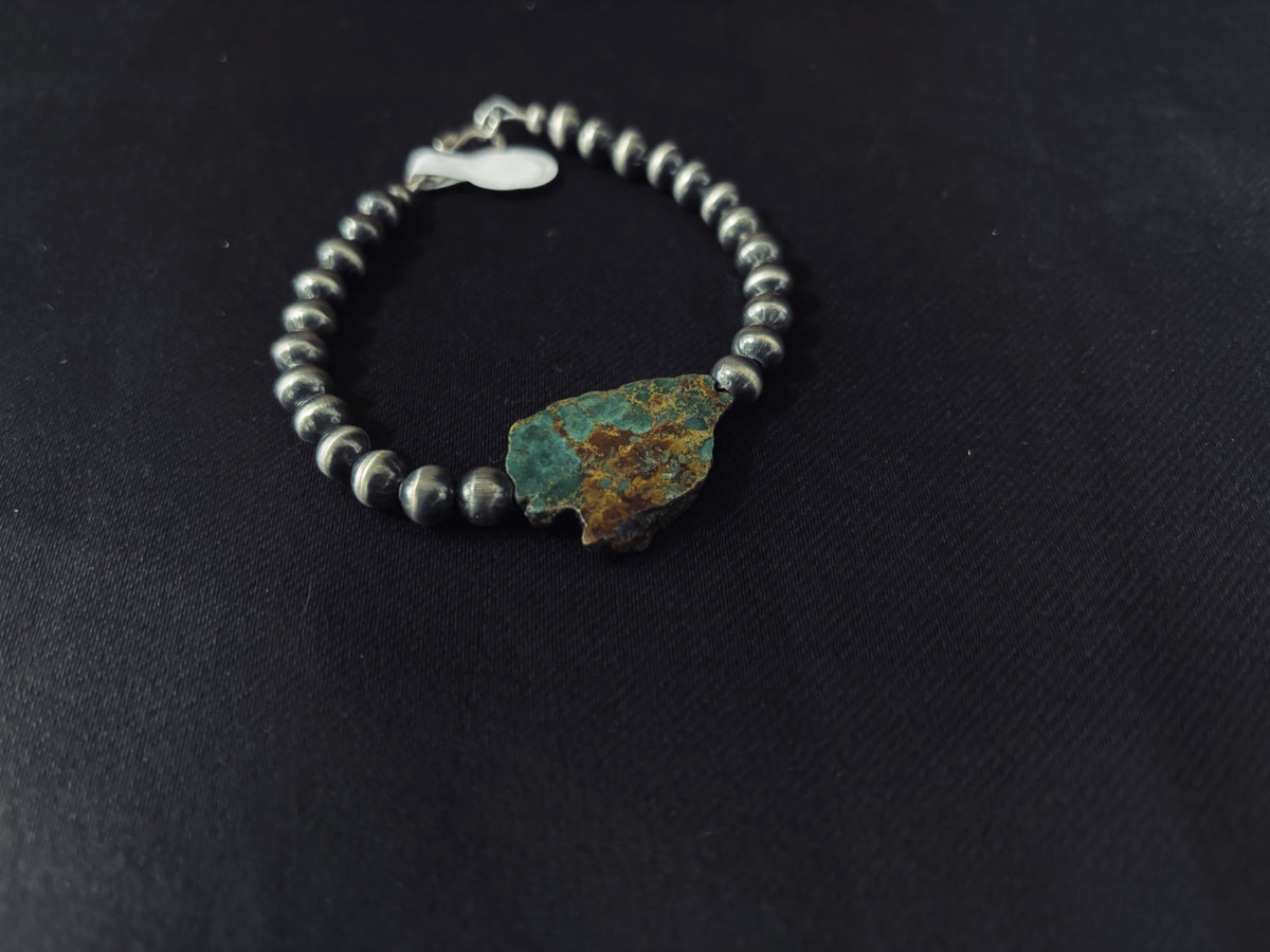 Green Stone w/ Silver Plated Pearls