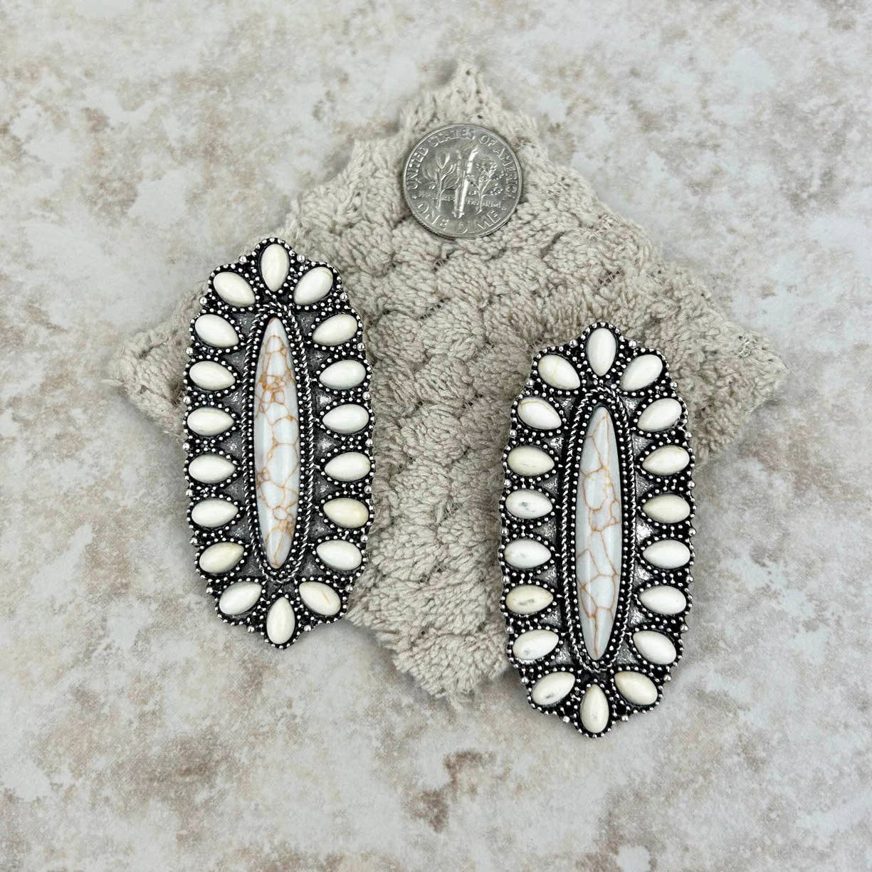 white stones oval concho post Earrings