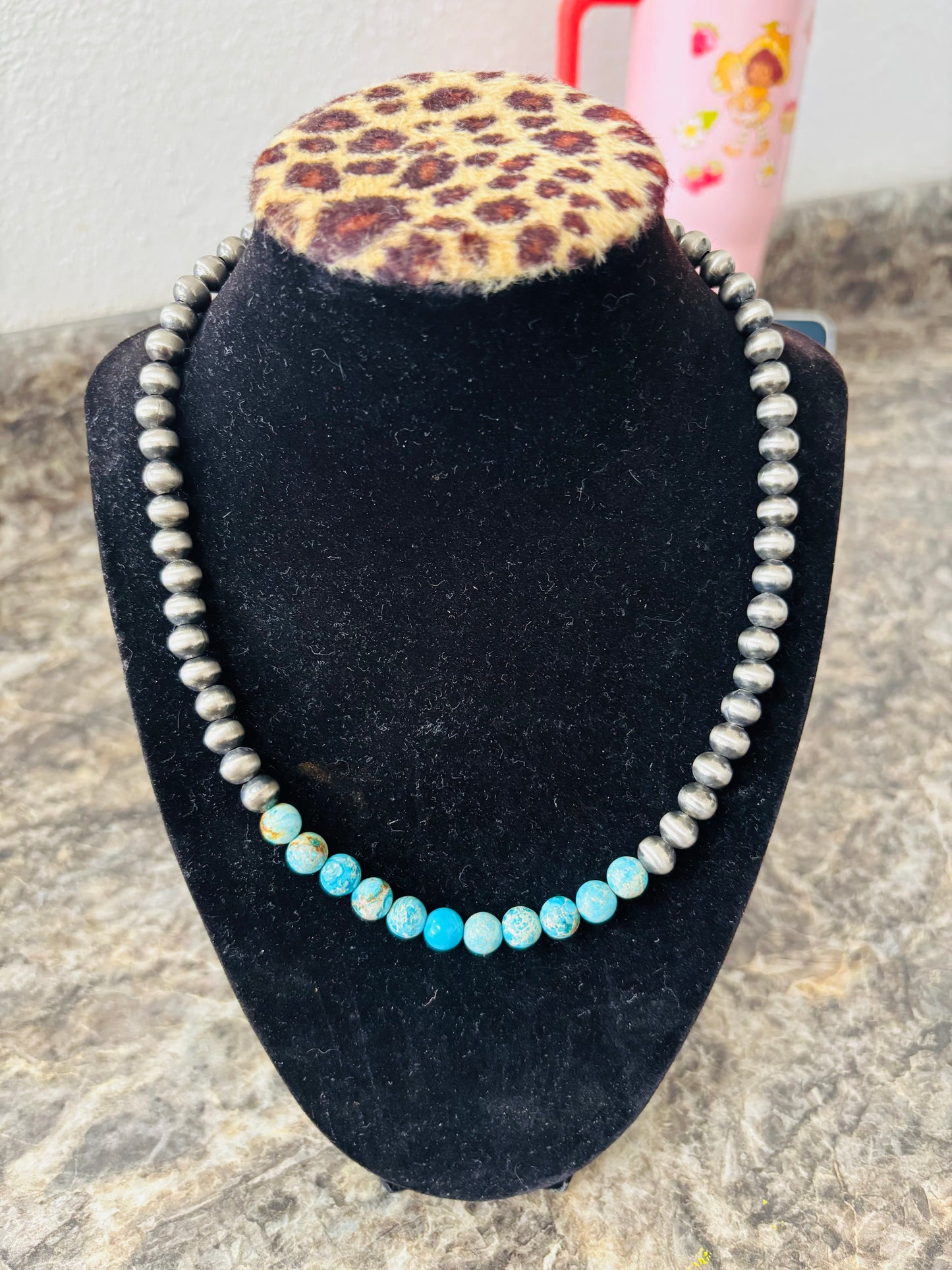 8mm Silver w turquoise