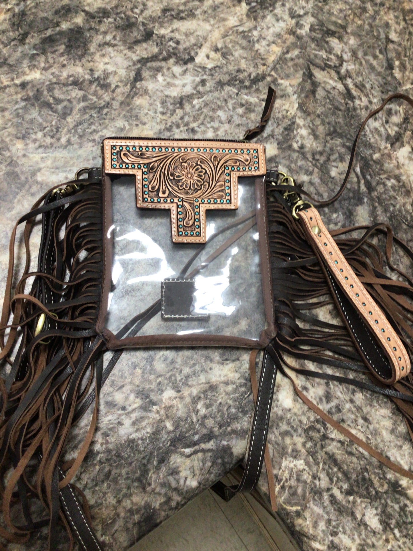 SMALL Hand Tooled Clear bag