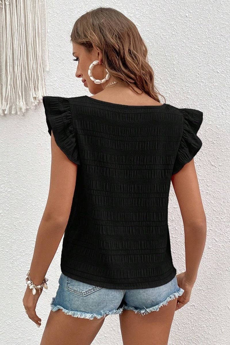 SQUARE COLLAR RUFFLED SHIRT BLOUSE TOP
