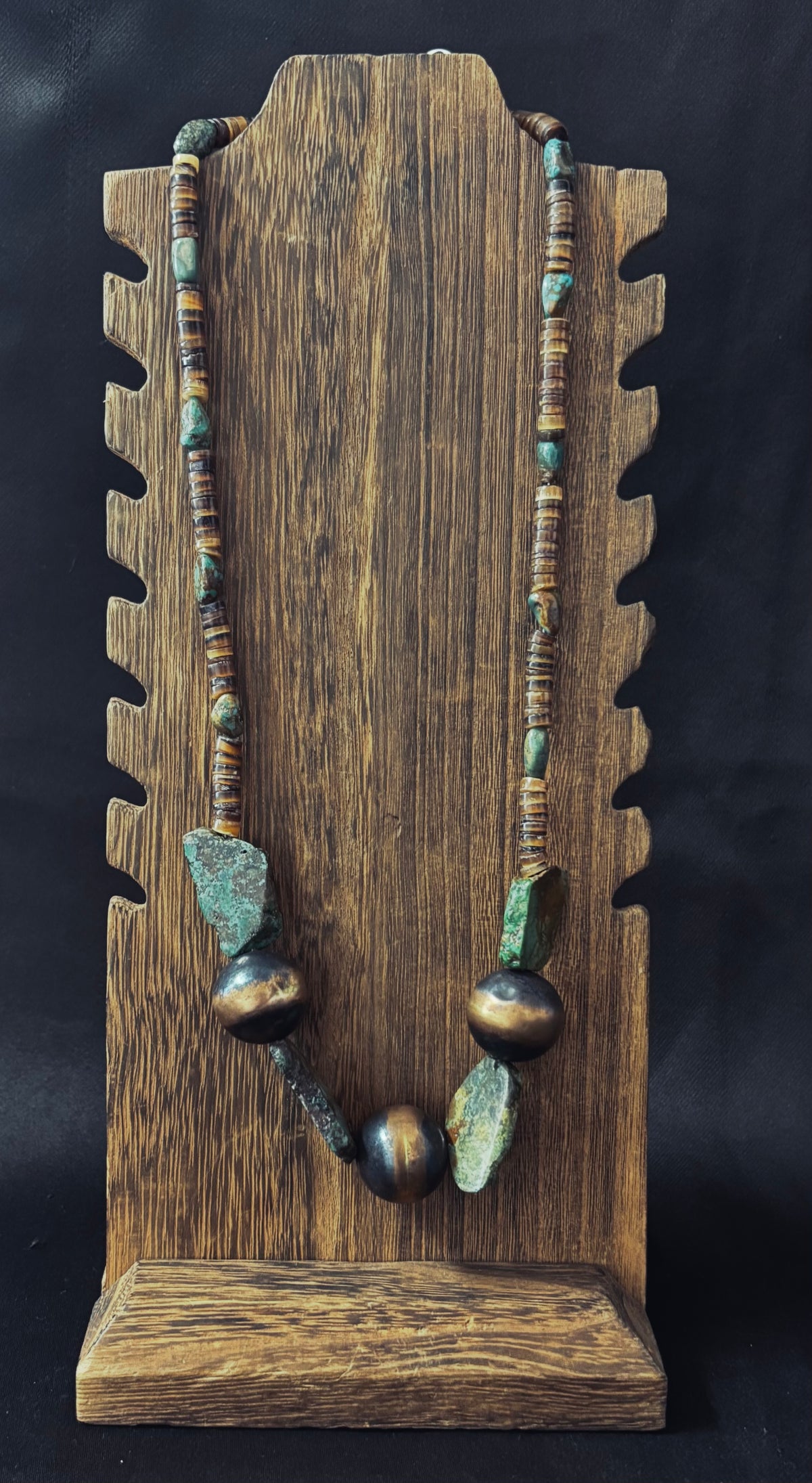 Green Stone / Copper Bell Necklace