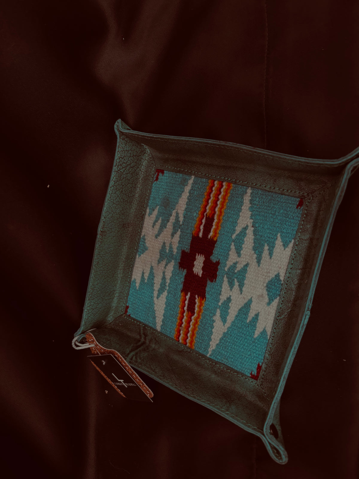 Turquoise Aztec leather tray