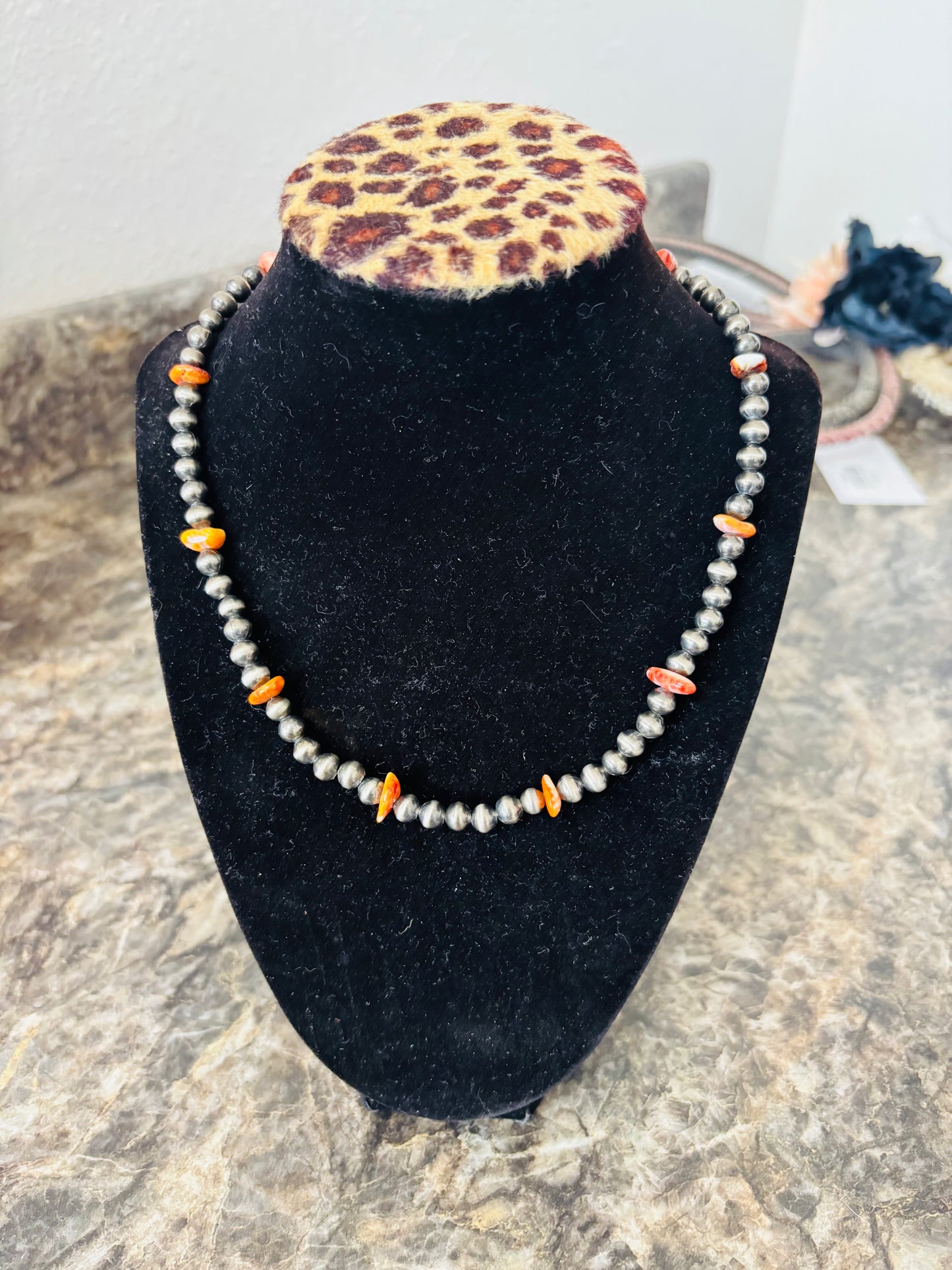 6 mm silver w orange pearls