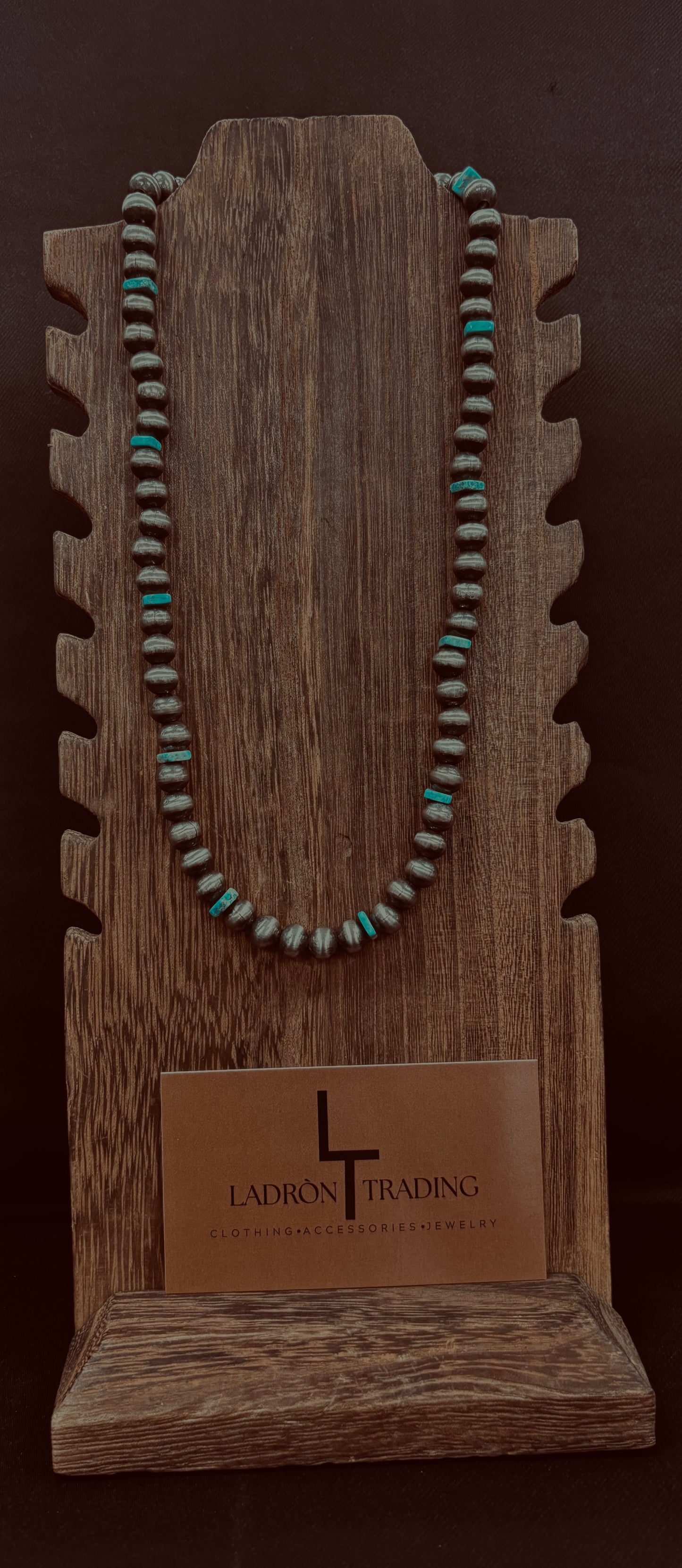 8mm 18” Silver Plated Pearls w/ Turquoise Stone