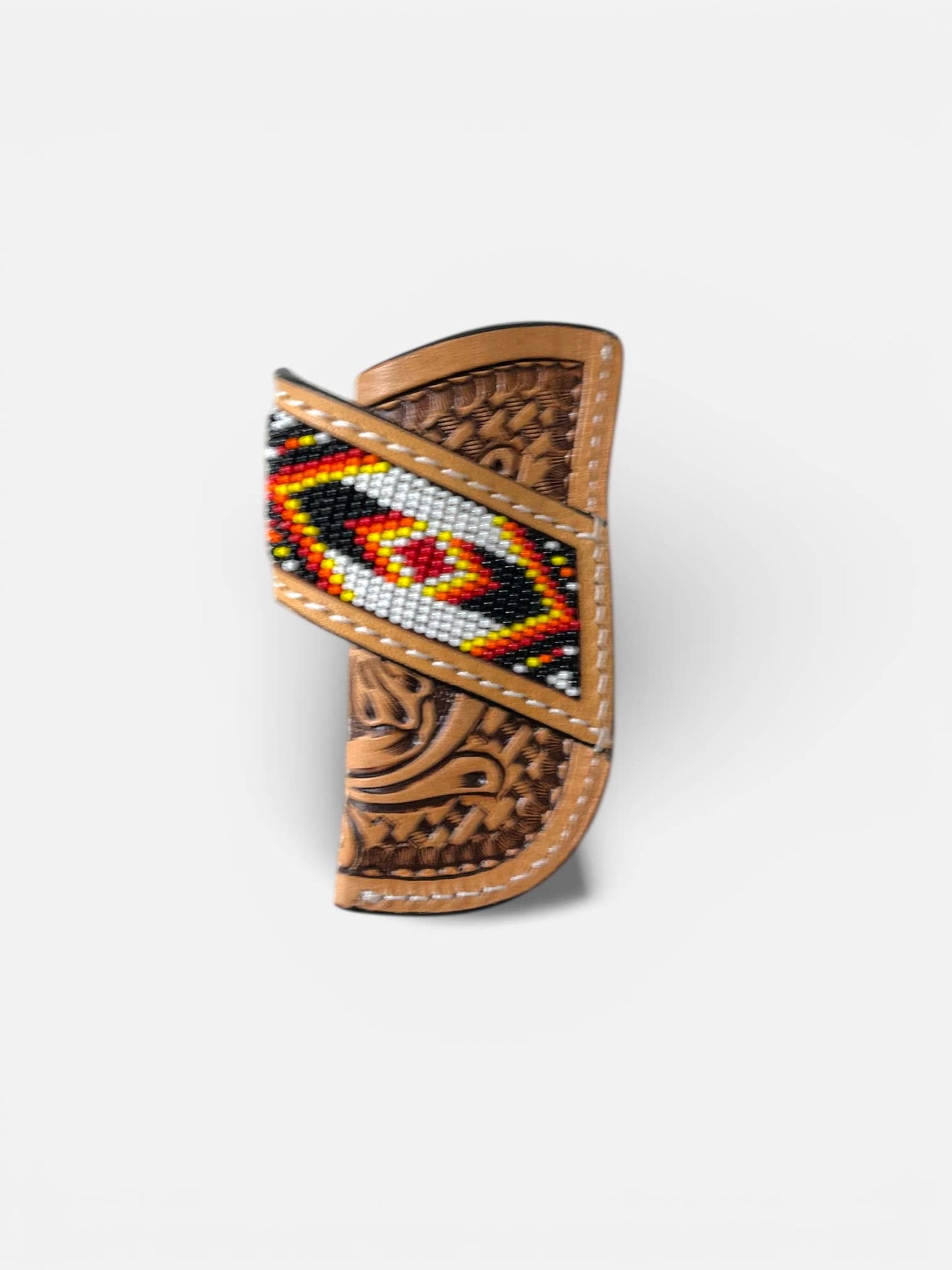 Red Aztec tooled leather sheath
