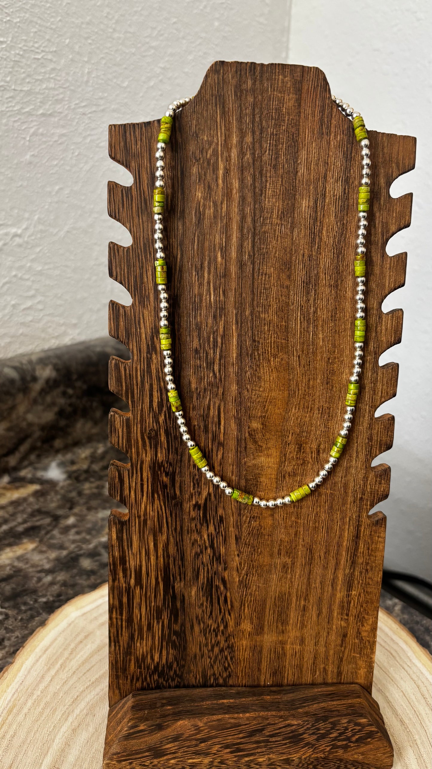 Silver with Gaspeite stone necklace