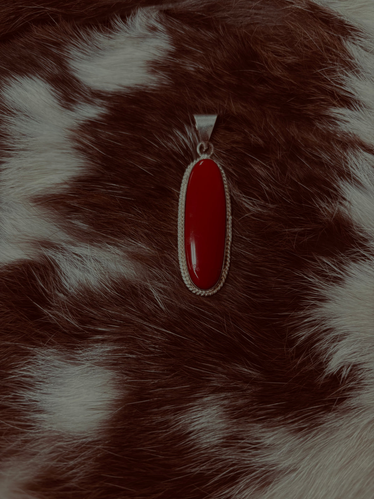 Red Stone Long Oval Pendant