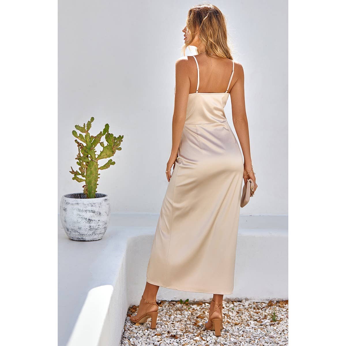 Spaghetti Strap Midi Slit Dress