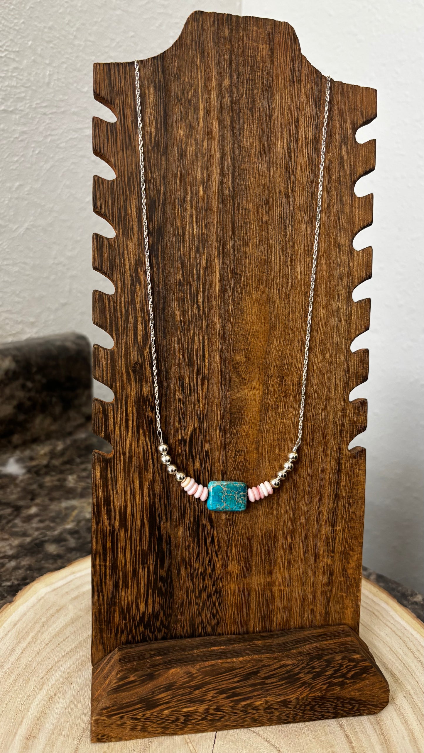 Pink Conch beads with Dyed Jasper Stone Necklace