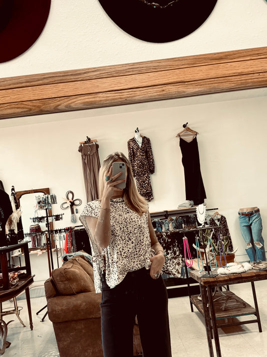 Apricot Leopard Print Knot Side Twill Vest