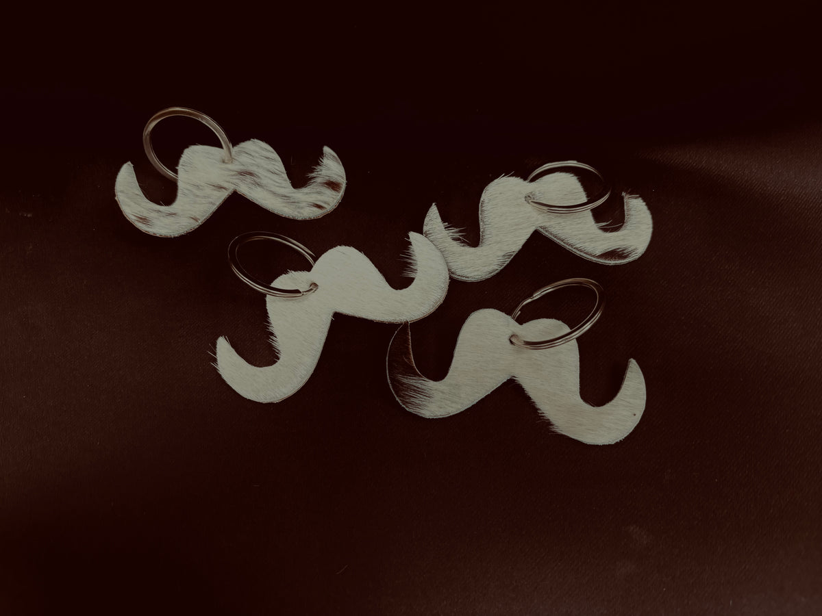 Cow Print Mustache Keychain