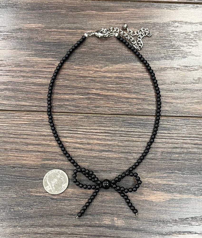 Coated Black Bow Necklace