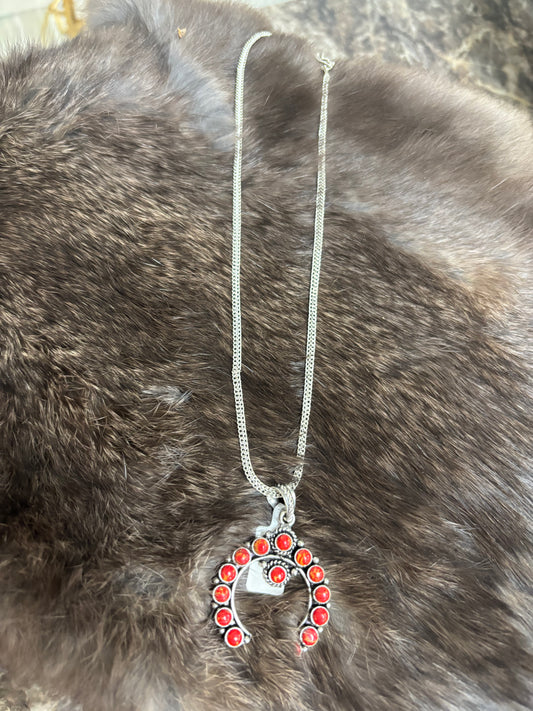 Copper Red Dahlia Silver Plated Necklace