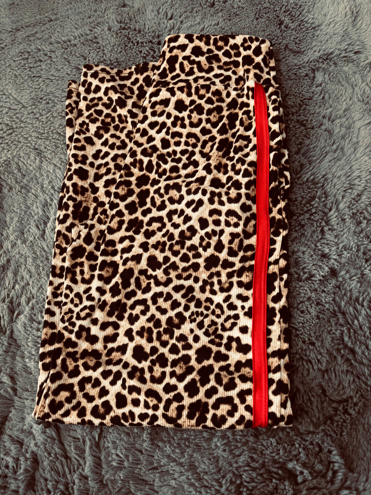 LEOPARD PRINT WITH RED SIDE STRIPE PANTS