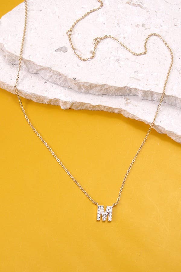 RHINESTONE INITIAL NECKLACE