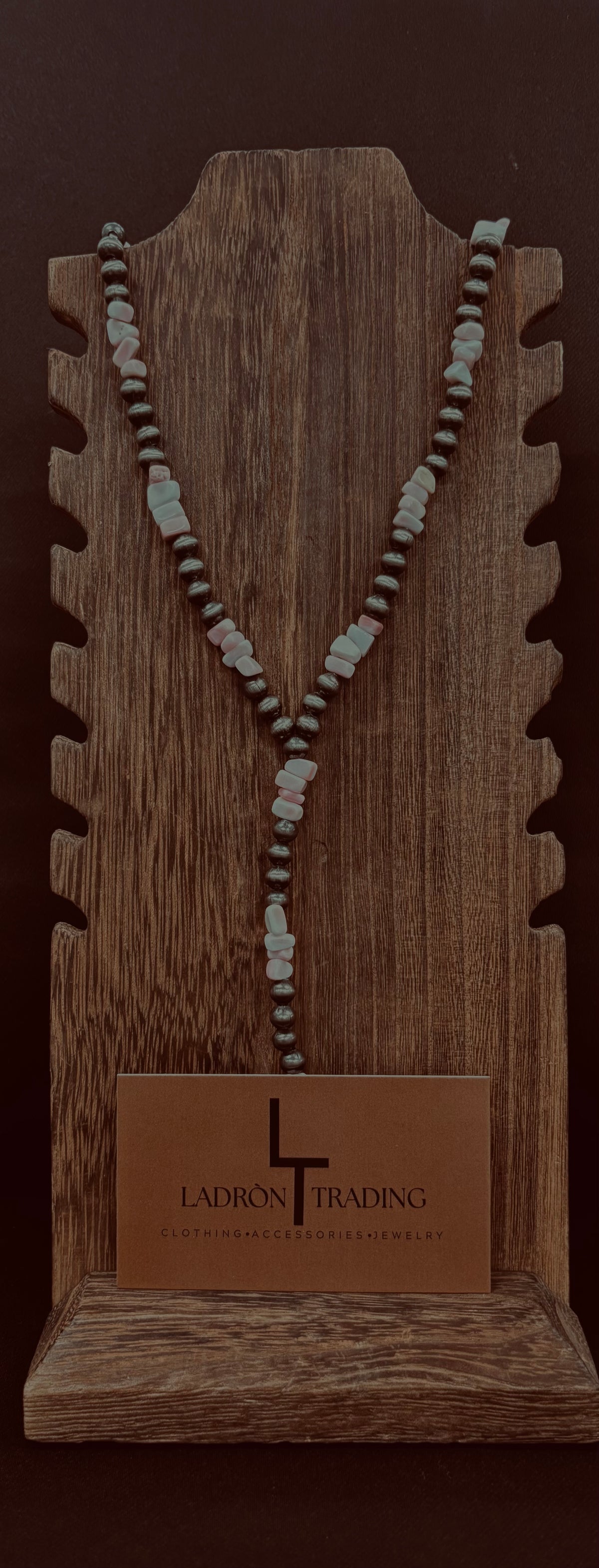 Pink Stone & Silver Plated Pearl Necklace