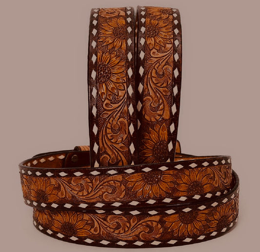 Sunflower Floral Design with Tooled Buckle