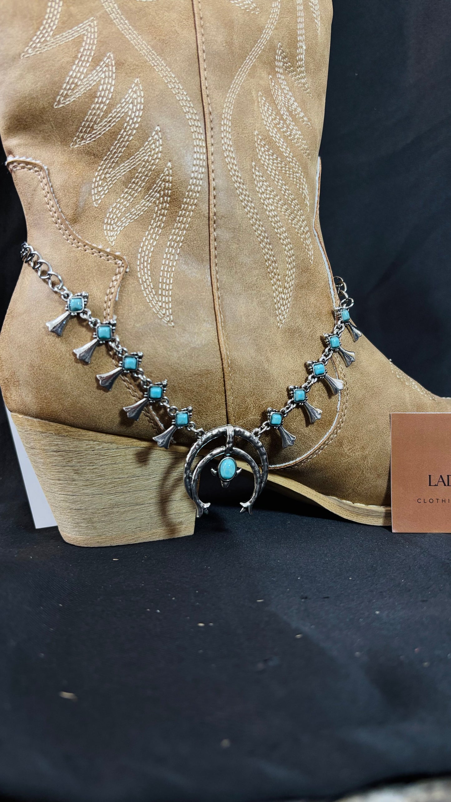 Silver blue turquoise squash boot chain