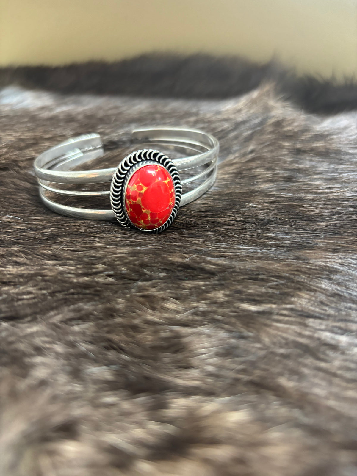 Copper Red Dahlia Silver Plated Bracelet