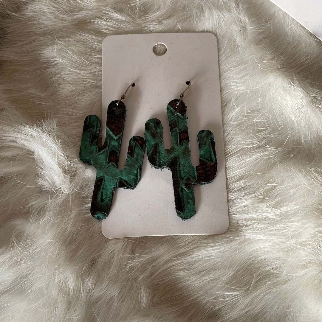 Leather cactus earrings