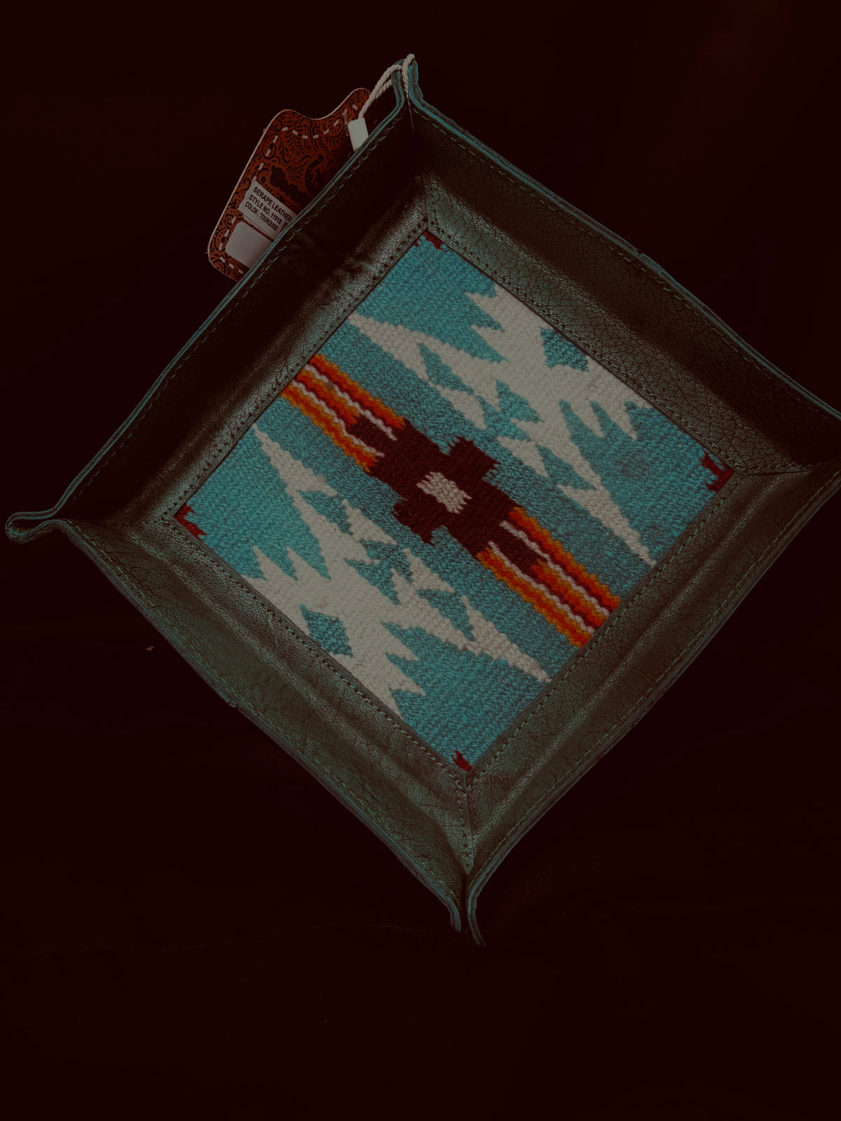 Turquoise Aztec leather tray 