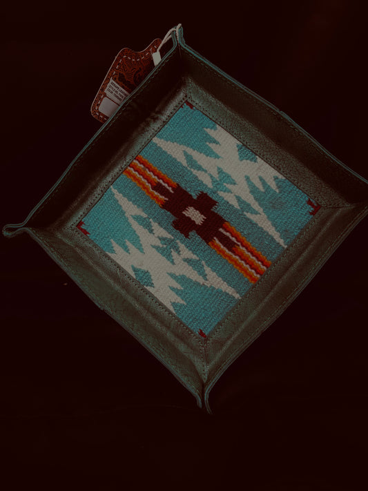 Turquoise Aztec leather tray 