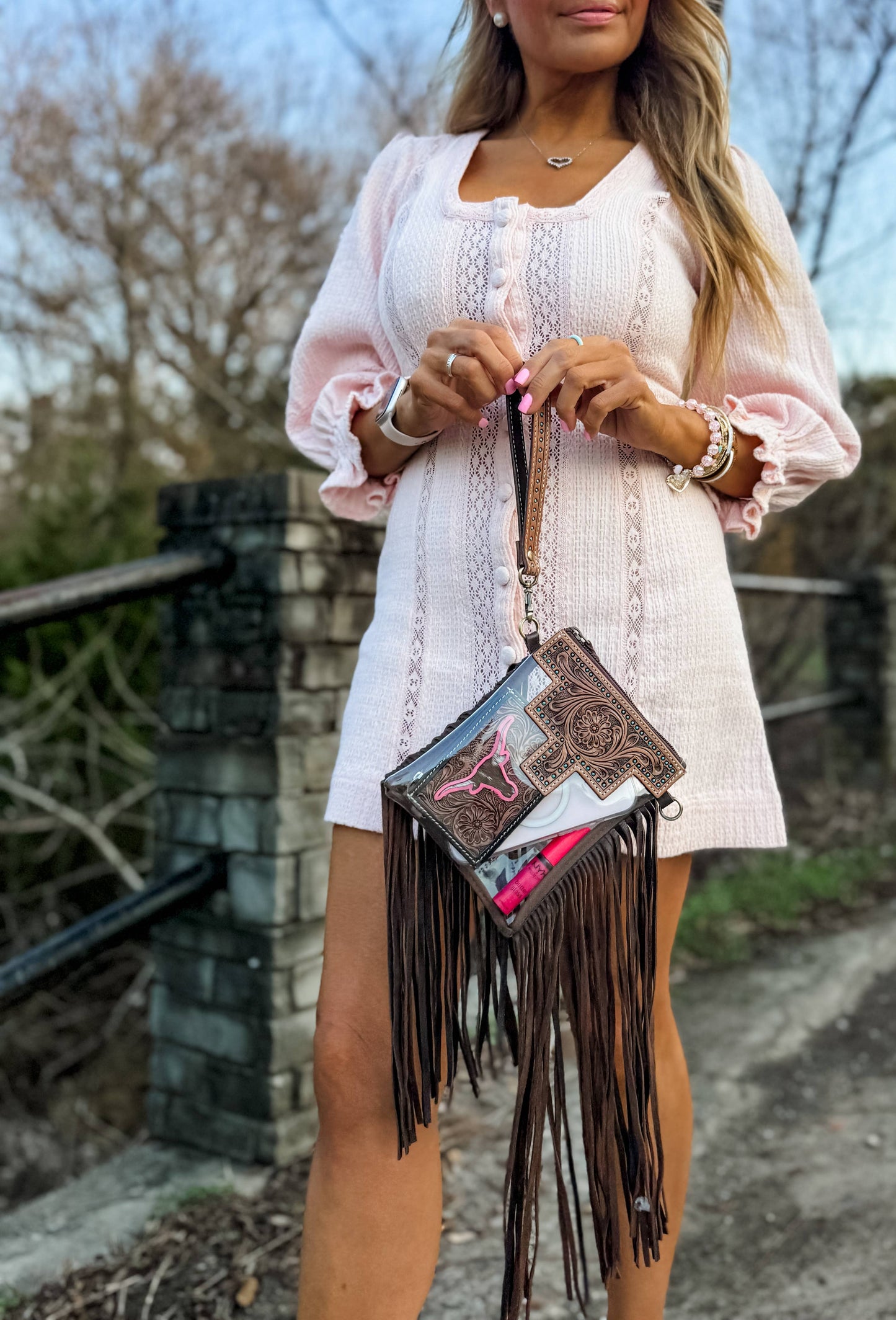 SMALL - Hand Tooled Clear Concert bag