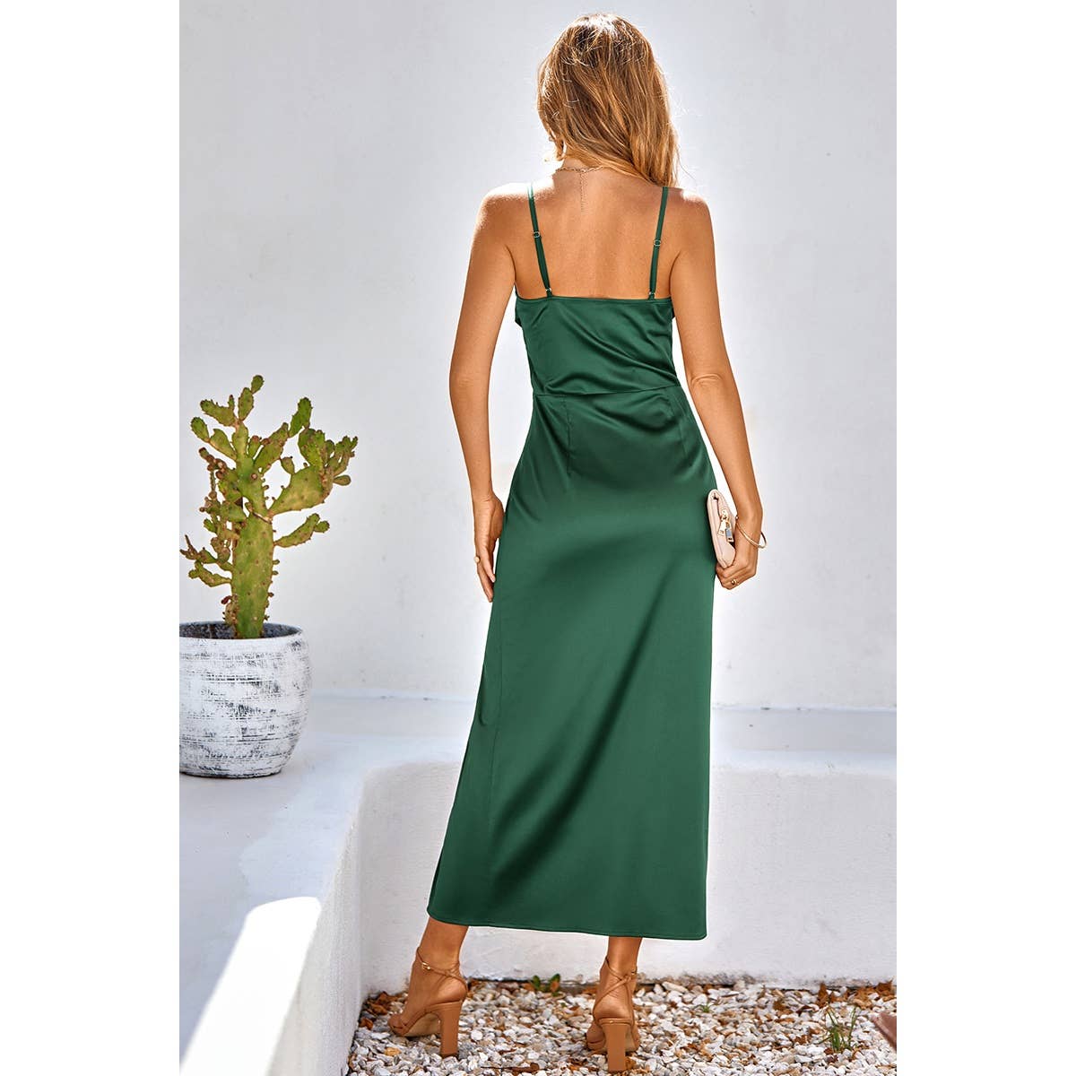 Spaghetti Strap Midi Slit Dress