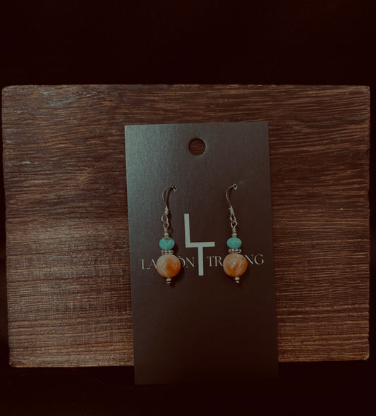 Turquoise Orange Stone Earrings