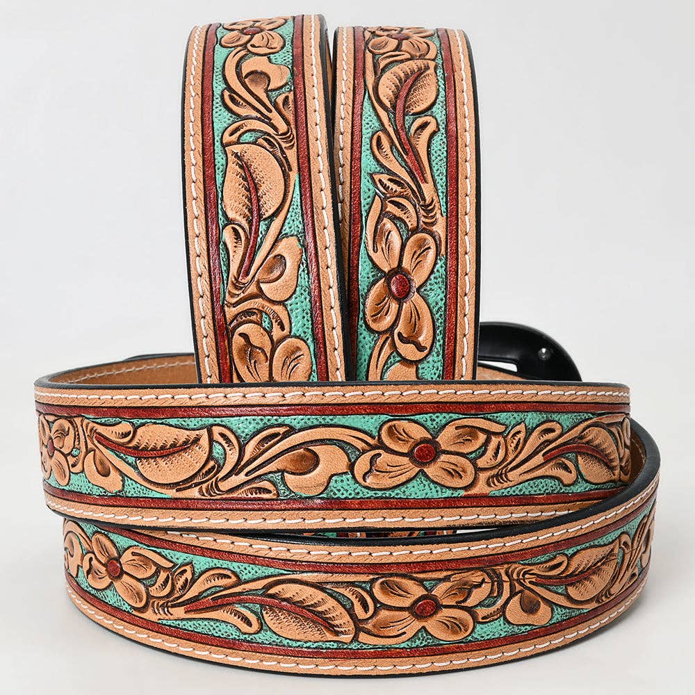 Mint Green Floral Tooled Leather