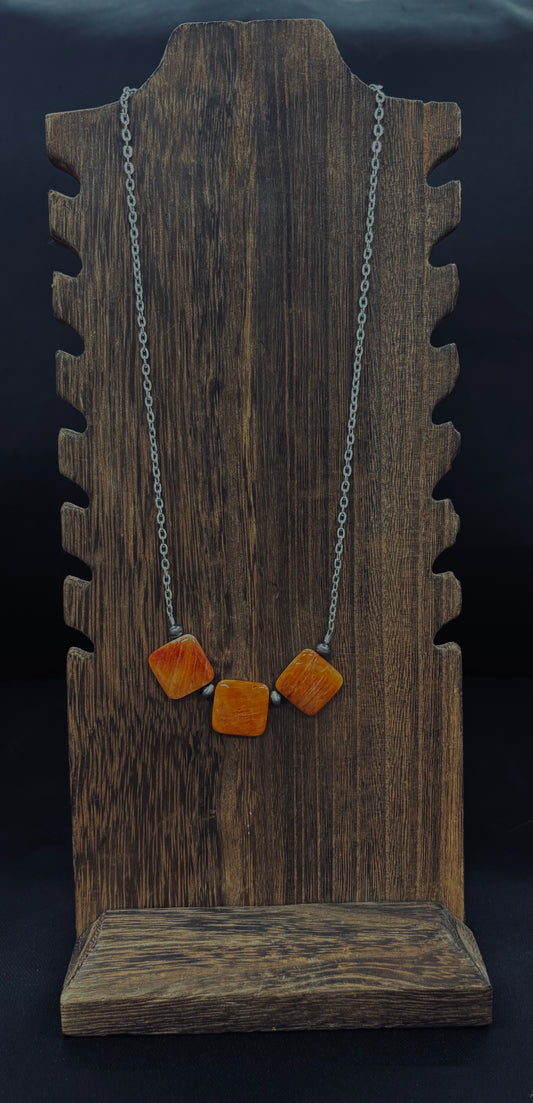 Silver w/orange beaded necklace
