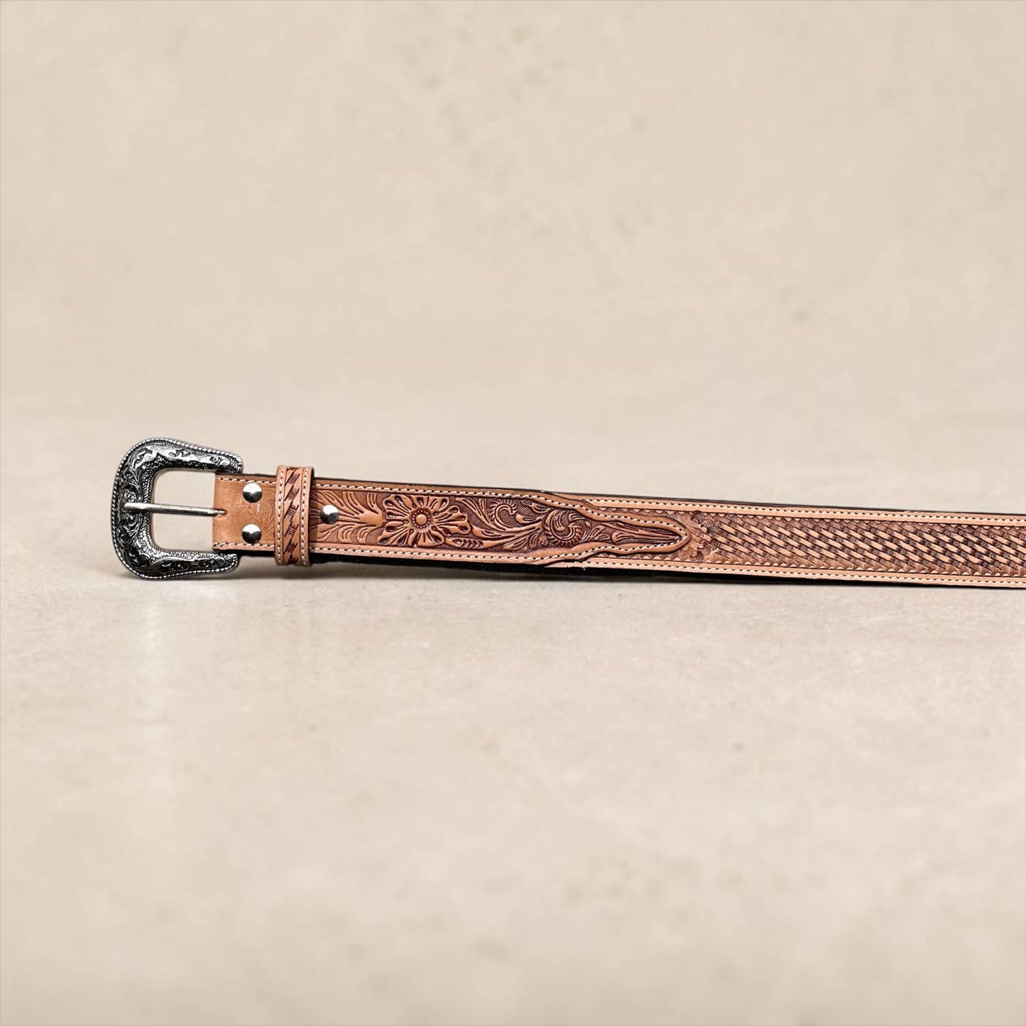 Basketweave tooled leather belt 