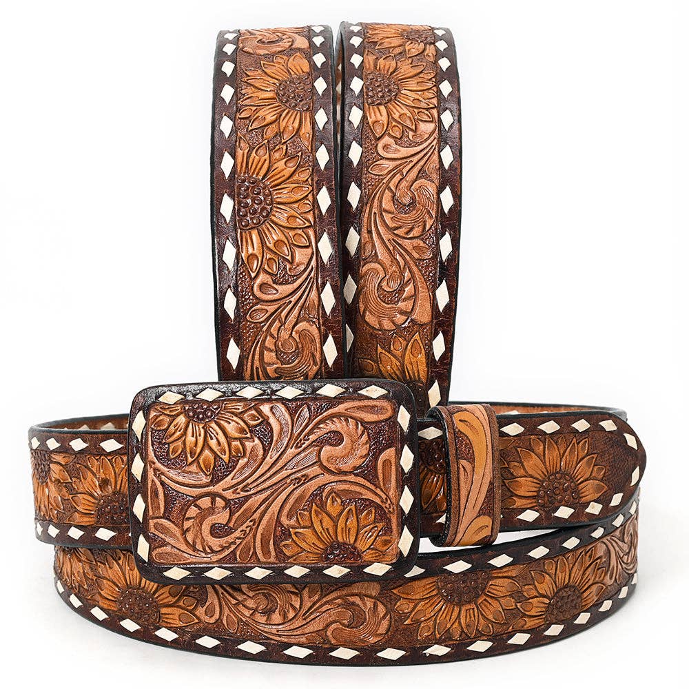 Sunflower Floral Design with Tooled Buckle