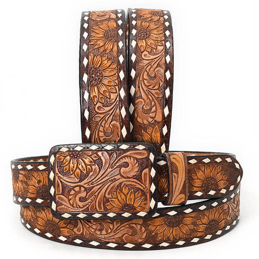 Sunflower Floral Design with Tooled Buckle