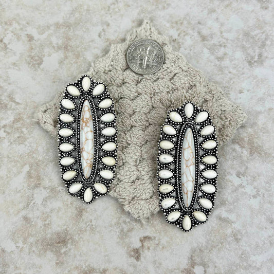 white stones oval concho post Earrings