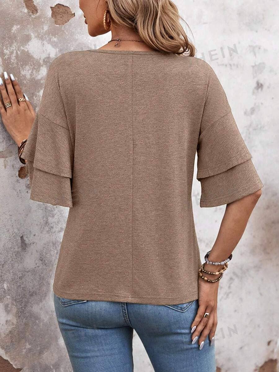 Women Flutter Sleeve V Neck