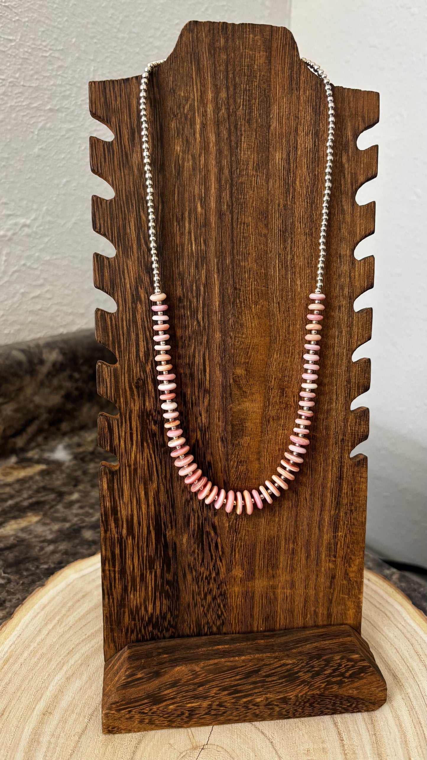 3mm Pink Conch beads with silver