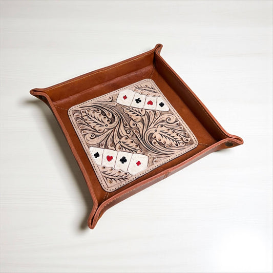 Cards tooled leather tray 