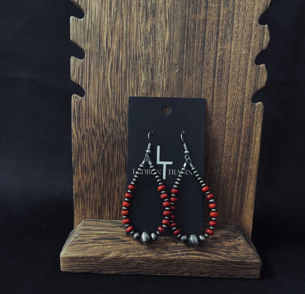 Red Stone / Silver Plated Dangle Earrings