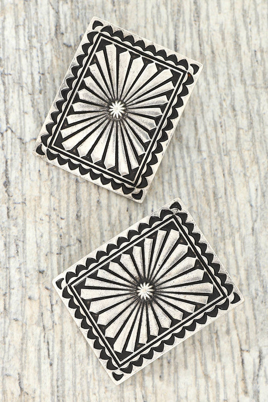 Western Rectangle Sunray Concho Earrings