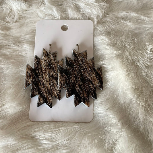 Cowhide earrings Aztec shape