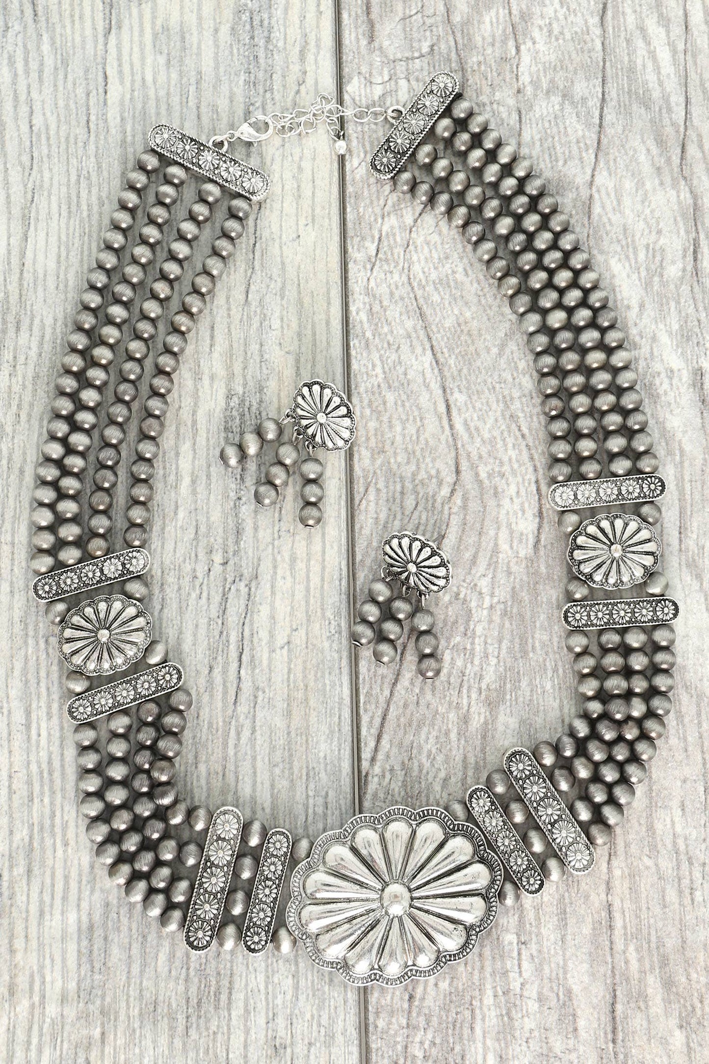 Western Floral Pearl Bead Bib Necklace Set