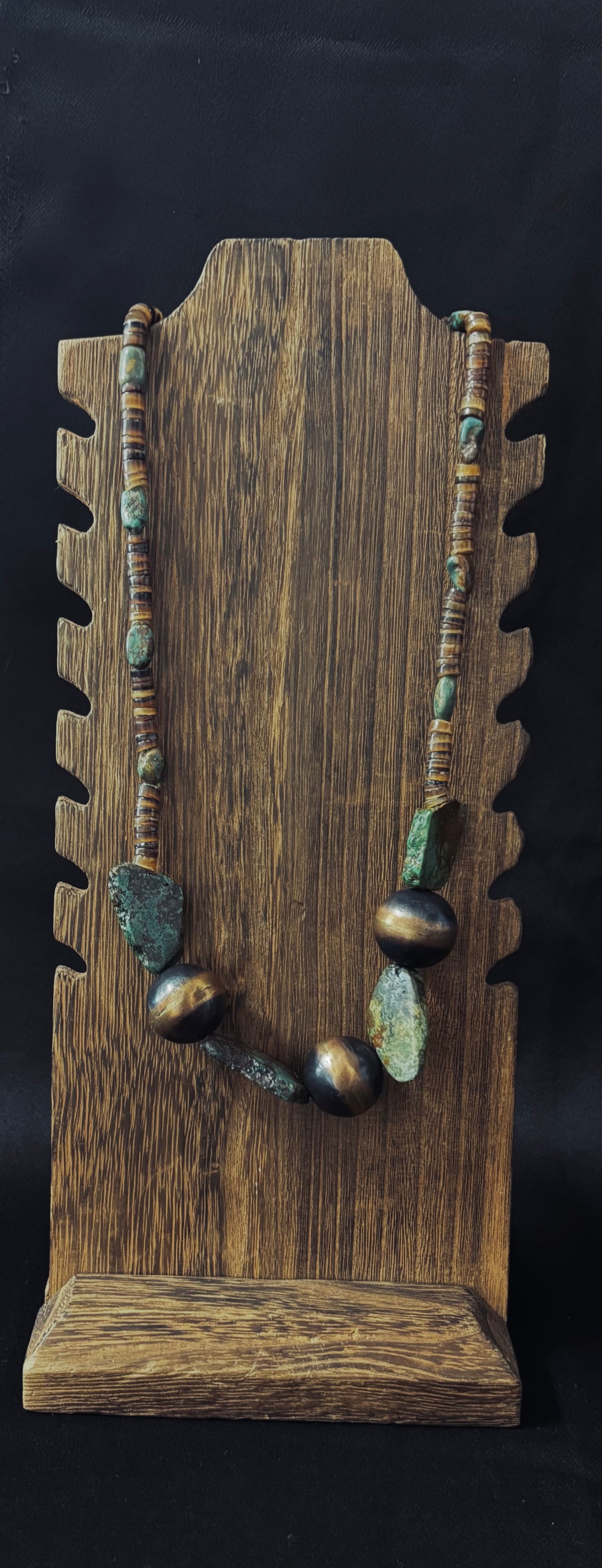 Green Stone / Copper Bell Necklace
