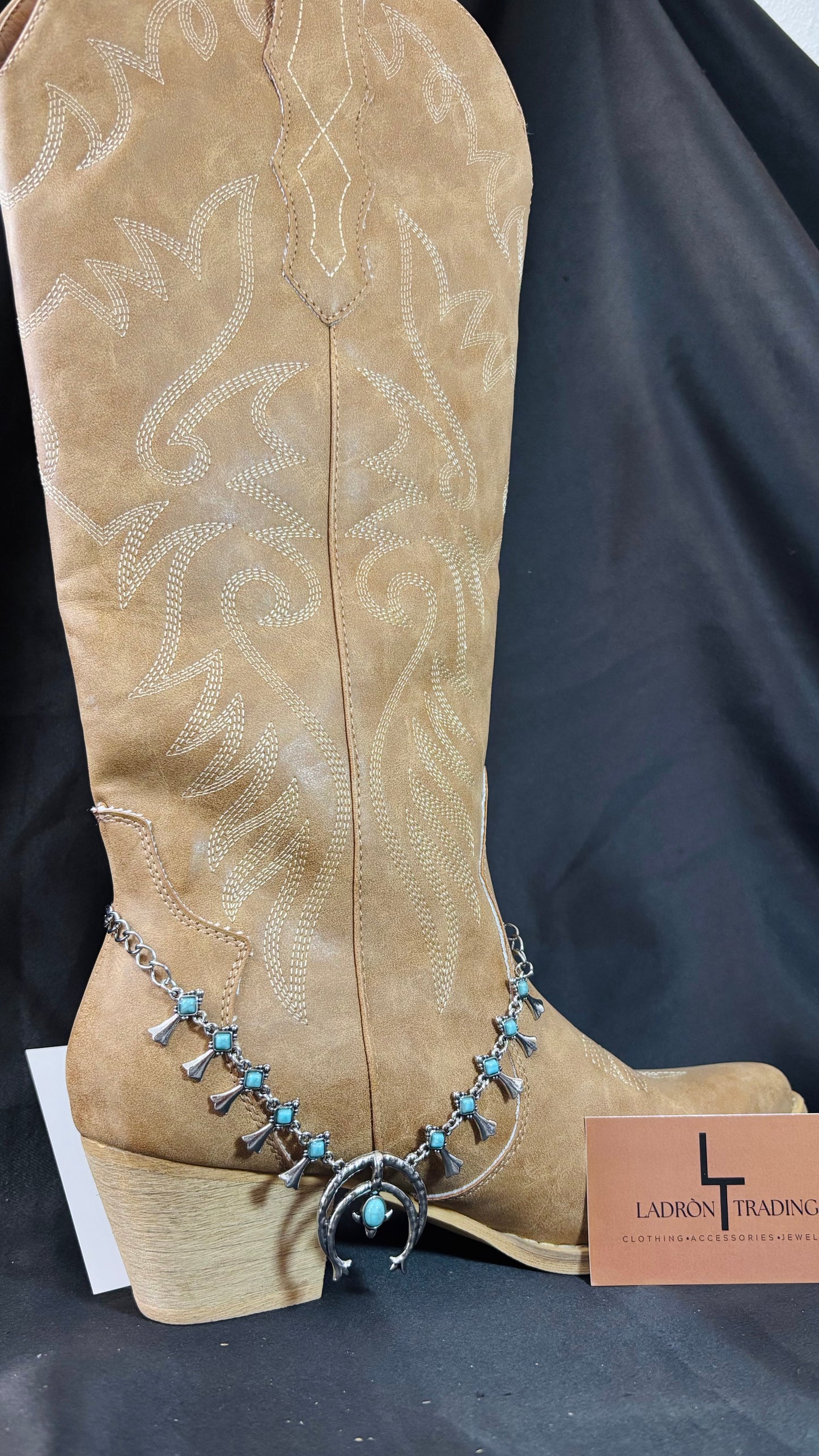 Silver blue turquoise squash boot chain