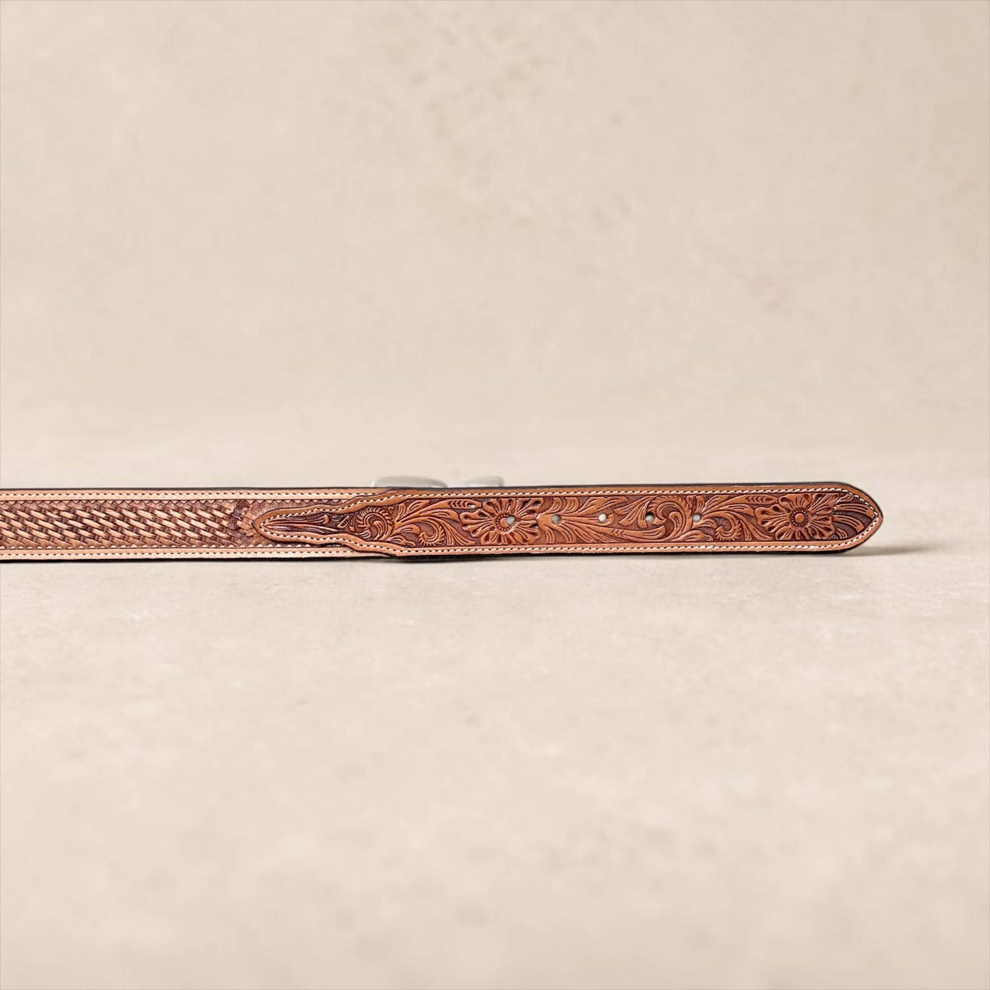 Basketweave tooled leather belt 
